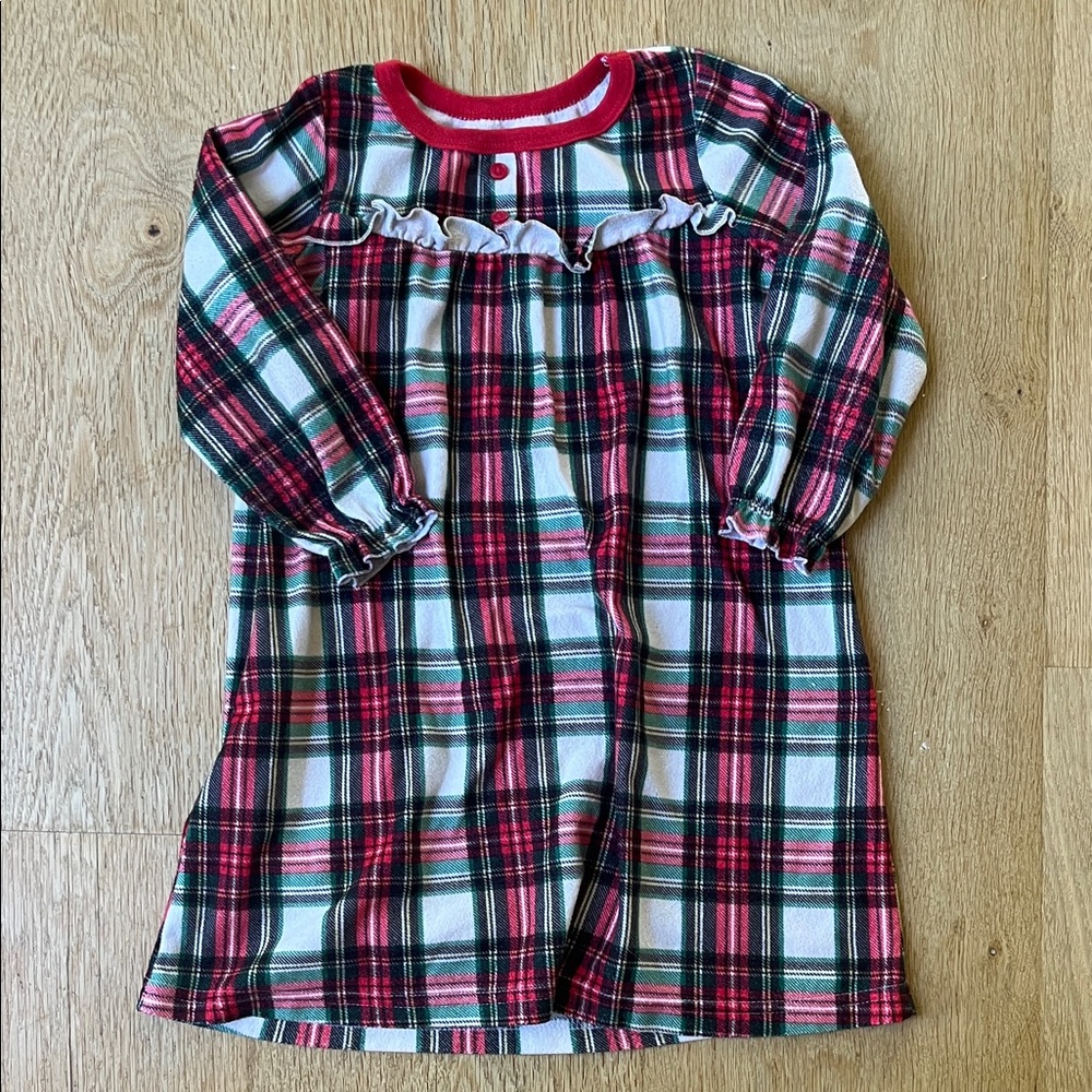 Plaid Flannel Kids Pajamas Nightgown - Red and Green
